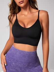 SHEIN Sports Solid Sports Bra Sports Bra For Women - Black - View 6