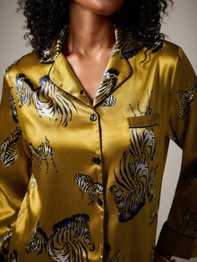 DreamPoppy 2pcs Zebra Pattern Versatile Minimalist Commuting Lapel Long Sleeve Top And Pants Women Pajama Set, Mother's Day - Ginger - View 7