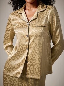 DreamPoppy Champagne Leopard Print Jacquard Women's Long Sleeve Long Pants Pajama Set - Gold - View 8