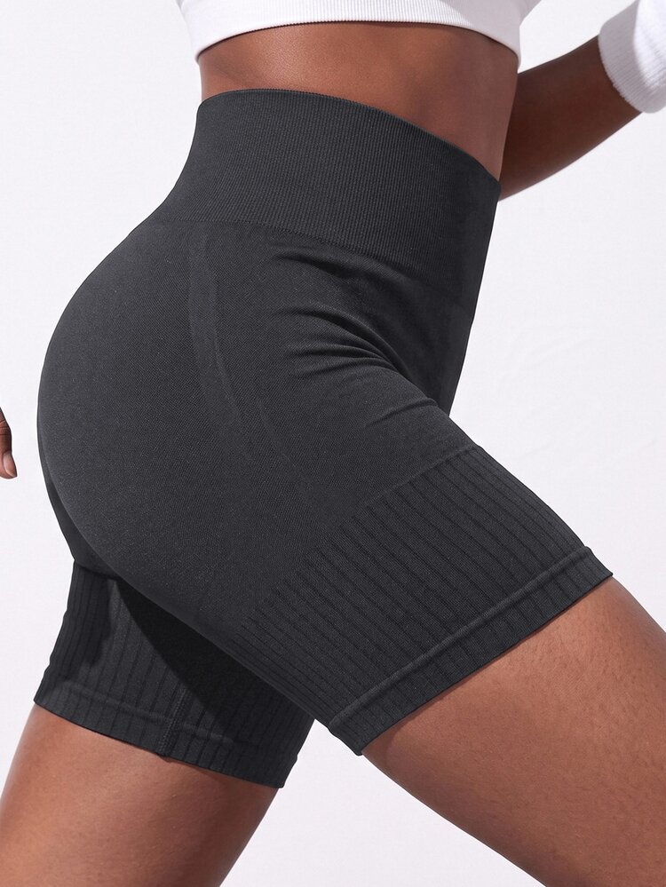 SHEIN Girls' Seamless Sports Running Yoga Indoor Workout Elastic Comfortable Black Shorts - Grey - View 3