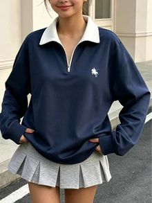 Sweatshirt Logo Pony, Cocok Untuk Anak Perempuan Usia 13-16 Tahun di Musim Gugur/Dingin, Gaya Kasual Minimalis Nyaman untuk Sehari-hari - MultiWarna - View 3