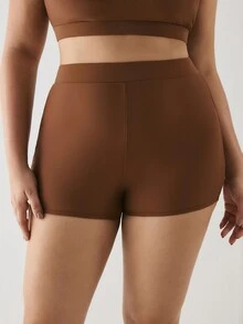 YARNWELL Plus Size Women's Casual Solid Color Swim Shorts - Brown - View 2