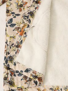 Girls' Gentle Beige Base Vintage Yellow-Brown Floral All-Over Print Jacket, Loose Hooded Mid-Length Fit, Ribbed Cuffs, Student Casual Floral Jacket For Daily Wear, Commuting And Travel, Snug Fit Autumn/Winter - Multicolor - View 9