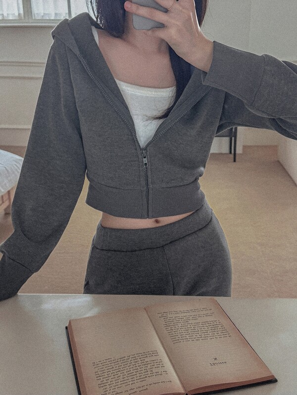 DAZY Conjunto de 2 piezas para mujer con suéter de manga larga con capucha de unicolor y pantalones de pierna recta, casual para vacaciones, primavera y otoño