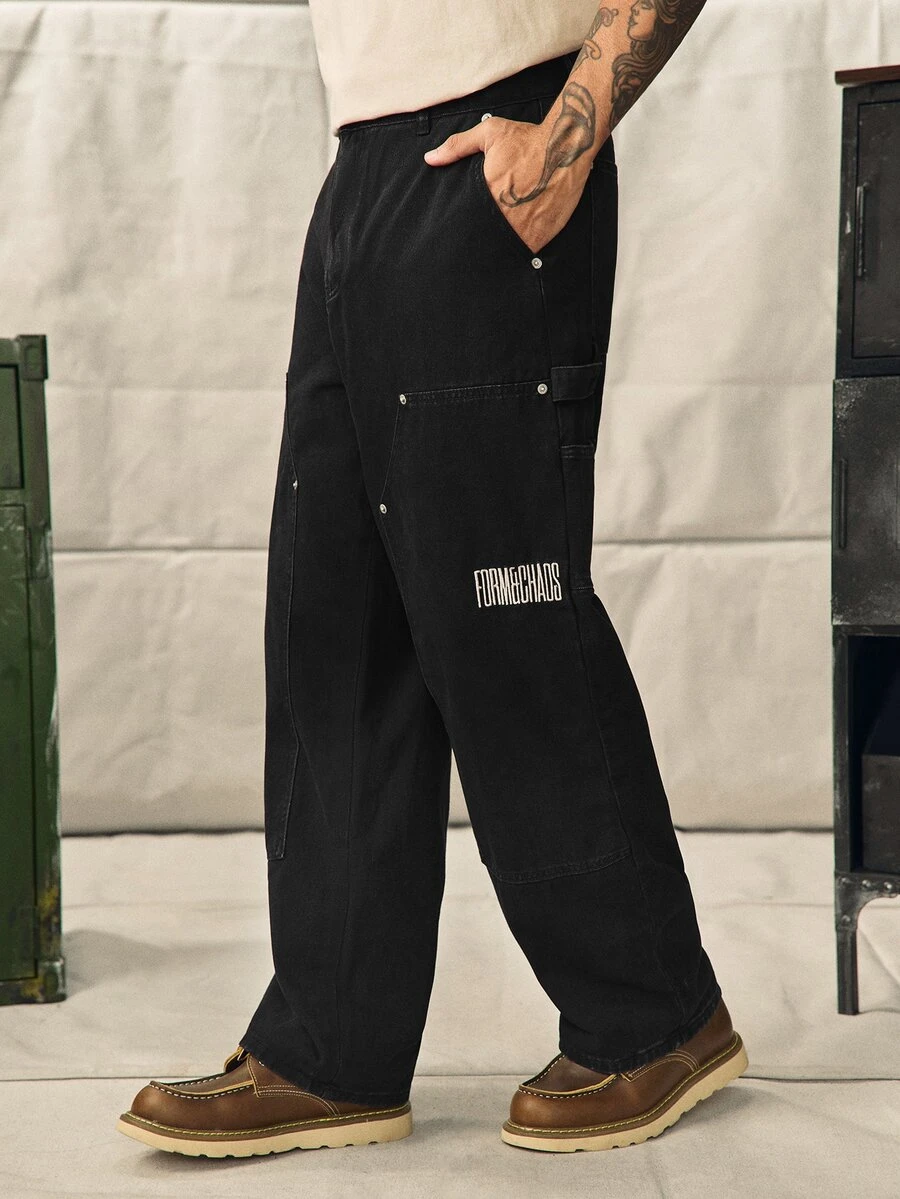 Norleigh Men's Autumn Black Washed Casual Streetwear Long Pants Holiday - Black - View 1