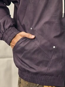 Norleigh Men's Vintage Purple Oversized Zip-Up Hoodie Jacket, Drawstring Hood, Rivet Pockets, Bomber Style Sweatshirt Outerwear, Couple Gift - Purple - View 6
