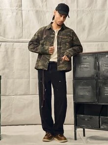 Norleigh 男士街頭風休閒鉤編迷彩牛仔襯衫 - 軍綠色 - 查看 8