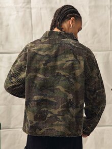 Norleigh 男士街頭風休閒鉤編迷彩牛仔襯衫 - 軍綠色 - 查看 2