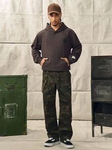 Norleigh 男士秋冬街頭風重磅毛圈棉針織連帽衛衣 - 霧霾藍 - 查看 3
