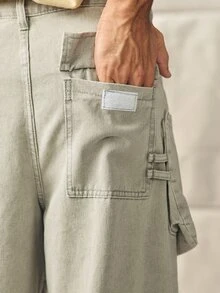 Norleigh Men's Streetwear Green Embroidered Loose Fit Extra Long Cargo Pocket Jeans - Green - View 7