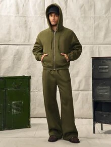 Norleigh Men's Long Sleeve Pocket Hoodie And Drawstring Waist Cargo Pants Set - Army Green - View 10