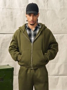 Norleigh Men's Long Sleeve Pocket Hoodie And Drawstring Waist Cargo Pants Set - Army Green - View 4
