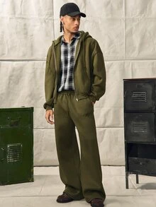 Norleigh Men's Long Sleeve Pocket Hoodie And Drawstring Waist Cargo Pants Set - Army Green - View 1