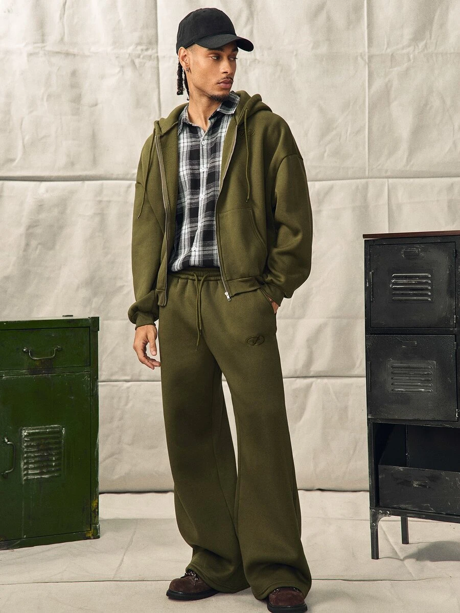 Norleigh Men's Long Sleeve Pocket Hoodie And Drawstring Waist Cargo Pants Set - Army Green - View 1