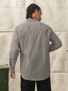 Norleigh 男士休閒前扣長袖格紋梭織襯衫 男士時尚格紋襯衫 棕色與白色襯衫 度假、父親節禮物 - 咖啡棕 - 查看 2
