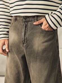 Norleigh Men's Casual Washed Distressed Wide Leg Jeans Baggy Jeans Men - Light Grey - View 5