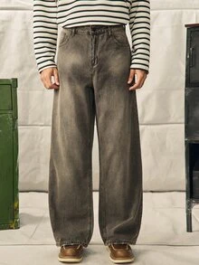 Norleigh Men's Casual Washed Distressed Wide Leg Jeans Baggy Jeans Men - Light Grey - View 1