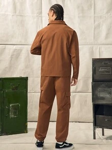Norleigh 男士两件套极简风格长袖上衣和裤子套装，休闲日常装，秋季服装，舒适服装 - 棕色 - 查看 2