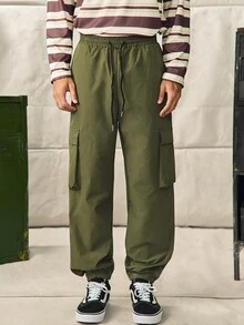 Norleigh 男士纯色长袖单排扣工装口袋衬衫和裤子休闲西装秋季服装 - 軍綠色 - 查看 9