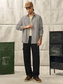 Norleigh Men's Flip Pocket Drawstring Waist Straight Leg Cargo Pants Baggy Long Slacks Plain Black Going Out, For Fall - Black - View 8