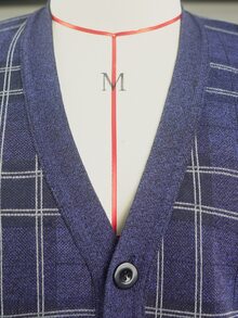 Manfinity Homme Men's Casual Plaid Patchwork Cardigan, Autumn/Winter - Blue - View 7