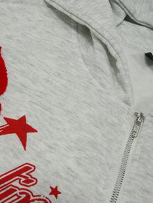 ROMWE MEN Street Life 2026 春/秋/冬新款男士重磅刺繡拉鍊運動衫夾克，休閒時尚街頭風，中性情侶夾克 - 灰色 - 查看 6