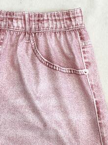 Franclia Women's Round Neck Top And Pocket Button Shorts Casual Daily Set - Baby Pink - View 6