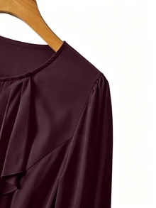 Velvienne Plus Size Elegant Long Sleeve Button-Up Blouse With Ruffle Trim For Women Fall - Red Violet - View 5