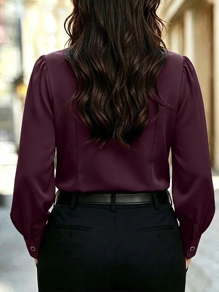 Velvienne Plus Size Elegant Long Sleeve Button-Up Blouse With Ruffle Trim For Women Fall - Red Violet - View 2