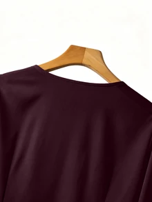 Velvienne Plus Size Elegant Long Sleeve Button-Up Blouse With Ruffle Trim For Women Fall - Red Violet - View 3