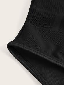 SHEIN ICON 褶皺頭巾邊網狀筒黑色束腰上衣 - 黑色 - 查看 5