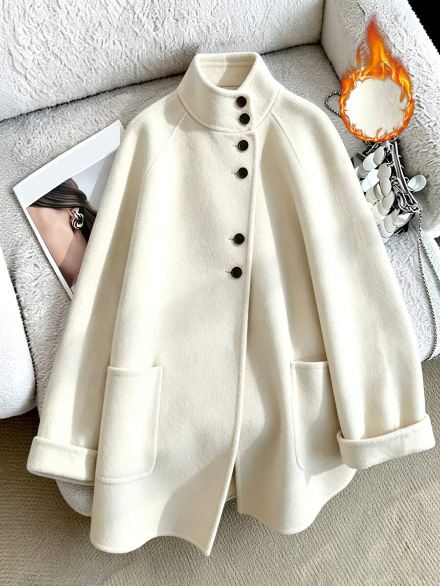 SHEIN Franclia Women's Soft & Cozy Button Long Sleeve Pocket Overcoat
