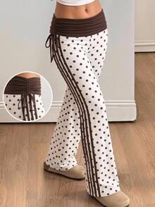 Tween Girl Tween Girl Tween Girl Casual Fashion Knit Polka Dot Color Block Long Pants, Suitable For Autumn/Winter Wear - Multicolor - View 2