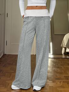 SHEIN Tall Casual Loose Colorblock Patchwork Low Waist Long Pants - Grey - View 6