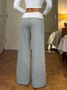 SHEIN Tall Casual Loose Colorblock Patchwork Low Waist Long Pants - Grey - View 2