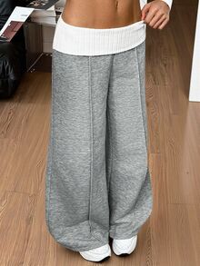 SHEIN Tall Casual Loose Colorblock Patchwork Low Waist Long Pants - Grey - View 1