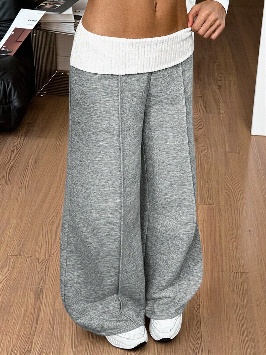 SHEIN Tall Casual Loose Colorblock Patchwork Low Waist Long Pants - Grey - View 1