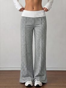 SHEIN Tall Casual Loose Colorblock Patchwork Low Waist Long Pants - Grey - View 4