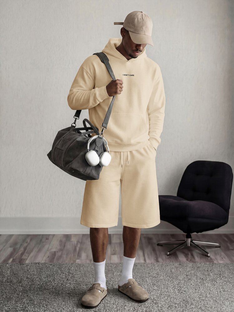 Manfinity VCAY Men's Casual Slogan Print Hoodie - Khaki - View 1