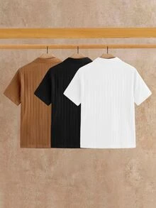 HIMLAND 男士純色單排扣休閒日常短袖襯衫 - 彩色 - 查看 2