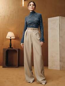 Anewsta Elegant Pearl Lace Blouse With Flared Sleeves Women's T-Shirt - Royal Blue - View 8