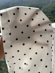 Comfortcana 大尺碼白色直筒休閒度假長褲，彈性抽繩腰頭，波點紋理圖案 - 杏色 - 查看 7