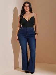 SHEIN BAE CURVE كاميسول نسائي مقاس كبير بحمالات رفيعة باللون الأسود - الأسود - مشاهدة 7