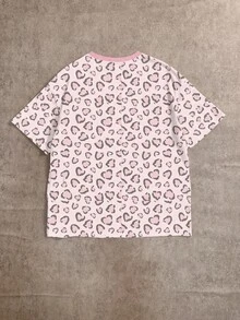Betty Boop x SHEIN SHEIN EZwear 休閒極簡豹紋卡通圖案圓領短袖T恤，街頭風 - 彩色 - 查看 11