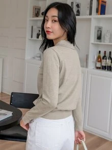 DAZY 1pc Women Solid Color Long Sleeve Sweater, Business Casual Style For Autumn,Long Sleeve Tops,Fall Women Clothes - Grey - View 2