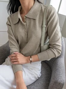 DAZY 1pc Women Solid Color Long Sleeve Sweater, Business Casual Style For Autumn,Long Sleeve Tops,Fall Women Clothes - Grey - View 9