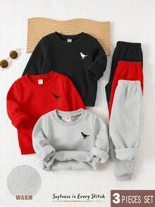 Cozy Pixies Kids Young Boy Decorative Patch Crew Neck Long Sleeve Pullover Sweatshirt Elastic Waist Long Pants 6pcs -Piece Set - Multicolor - View 1