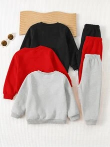 Cozy Pixies Kids Young Boy Decorative Patch Crew Neck Long Sleeve Pullover Sweatshirt Elastic Waist Long Pants 6pcs -Piece Set - Multicolor - View 4