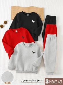 Cozy Pixies Kids Young Boy Decorative Patch Crew Neck Long Sleeve Pullover Sweatshirt Elastic Waist Long Pants 6pcs -Piece Set - Multicolor - View 5
