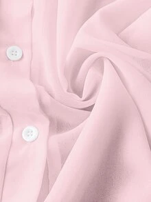 Franclia Collar Basic Transparent Solid Color Minimalist Shirt - Pink - View 7